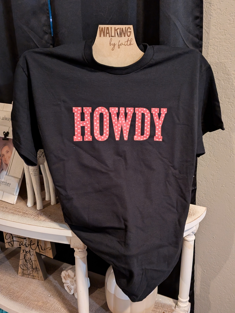 Gildan Black Short Sleeve Tee with Pink Polka Dot HOWDY Print
